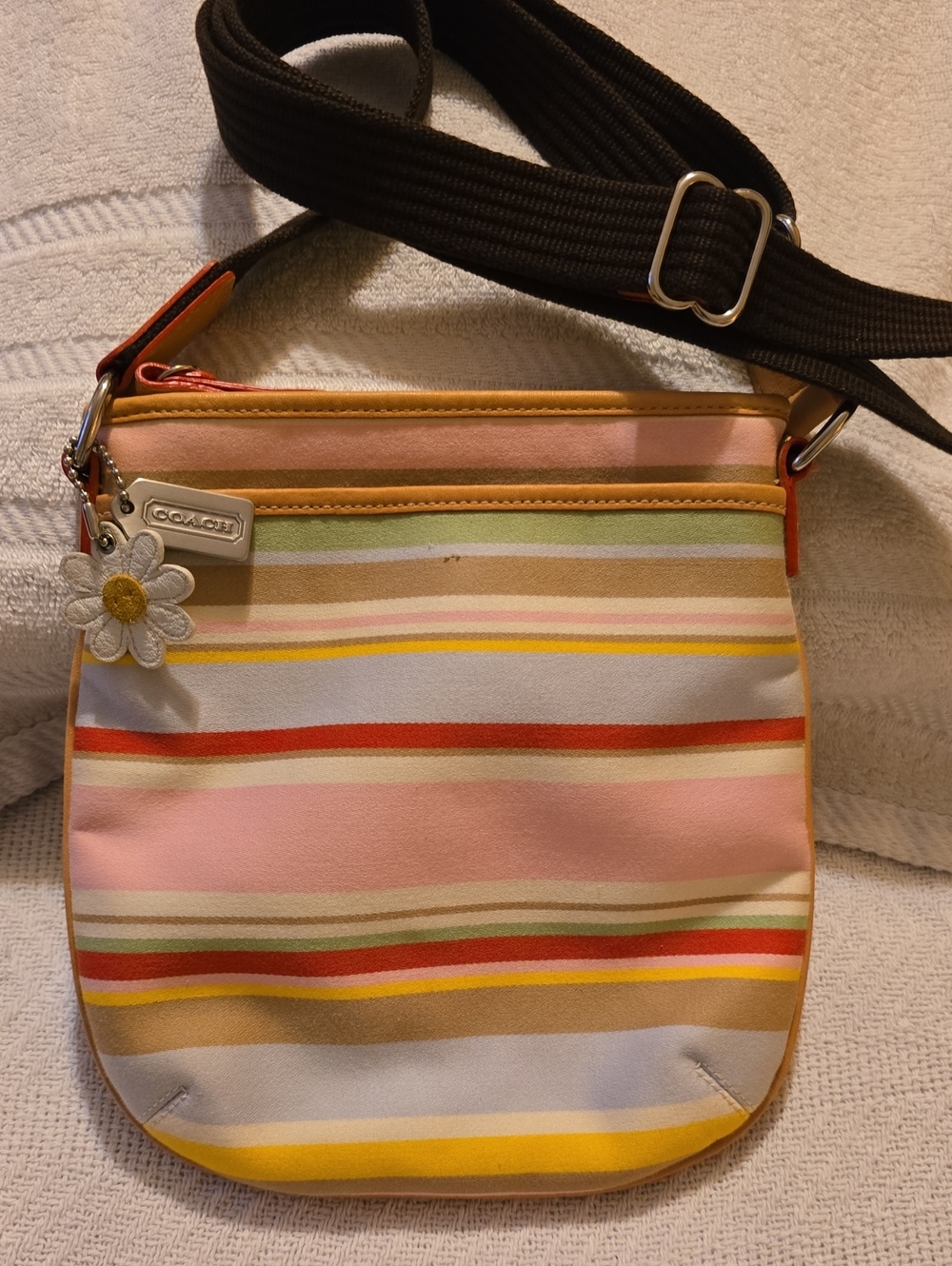 Coach VTG Y2K Hamptons Pastel Multi Stripe Crossbody Swingpack Daisy Hangtag